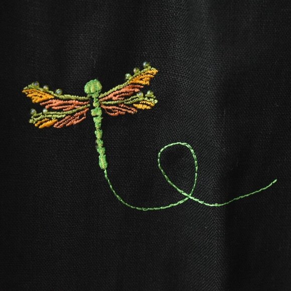 Jillian Jones Linen Capri Pants Womens 14 Dragonfly Embroidery Black - Picture 6 of 8